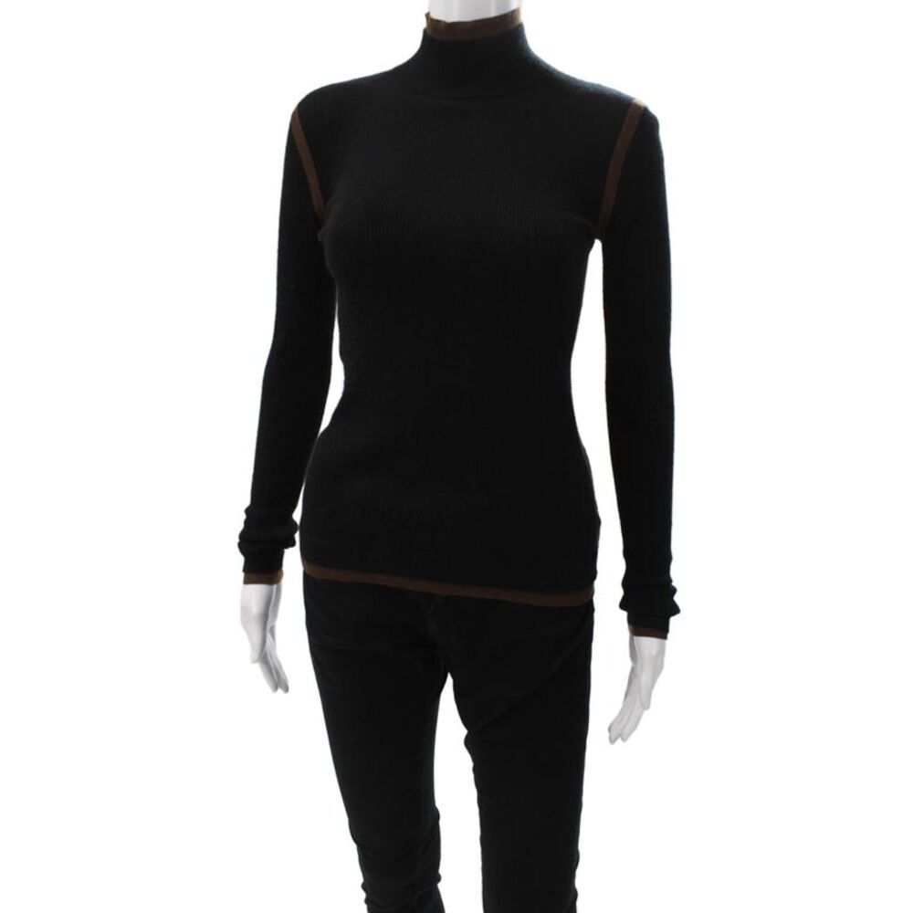 Akris Womens Black Wool Cashmere Pullover Sweater Mock Neck Long Sleeve Size 4
